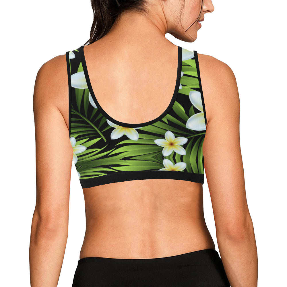 White Plumeria Pattern Print Design PM06 Sports Bra