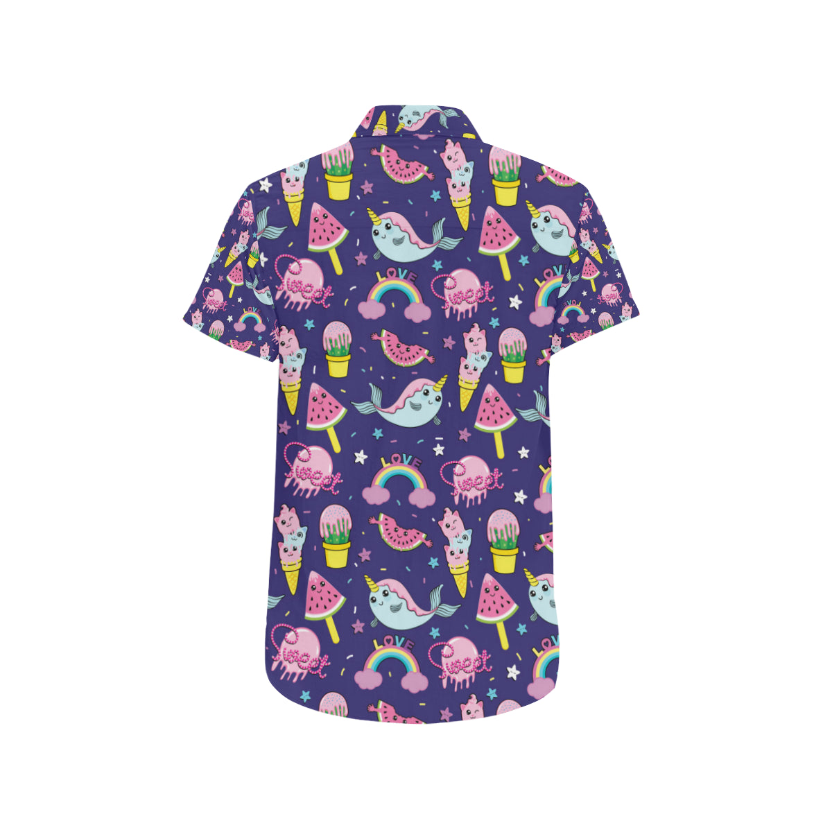 Narwhal Cute Pattern Print Design 02 Men's Short Sleeve Button Up Shirt