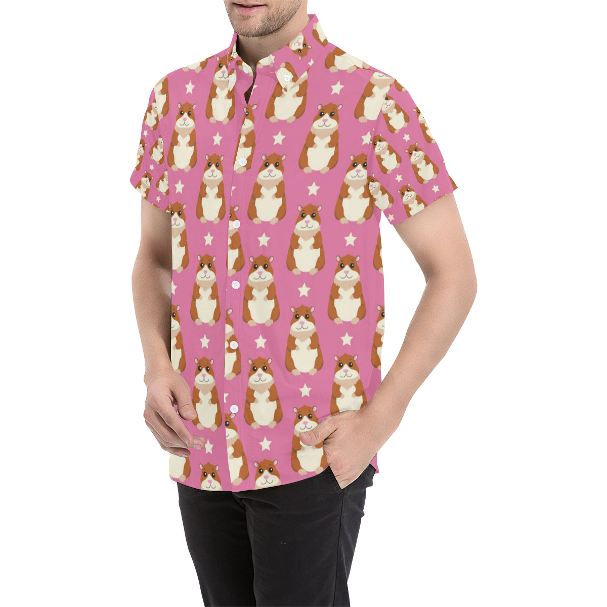 Hamster Cute Pattern Print Design 02 Men's Short Sleeve Button Up Shirt