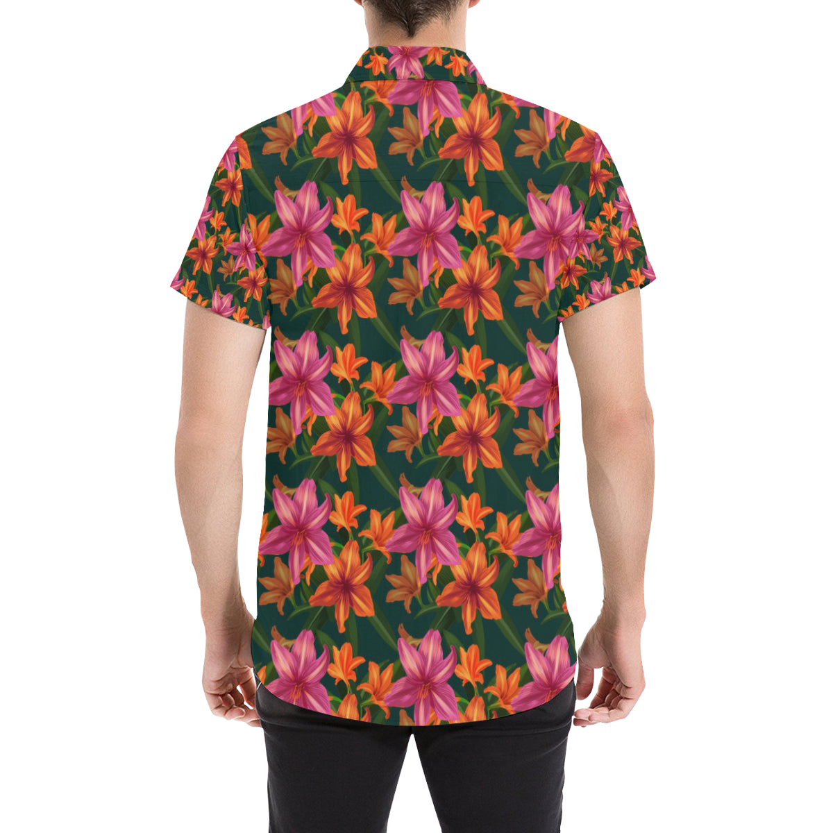 Amaryllis Pattern Print Design AL01 Men's Short Sleeve Button Up Shirt