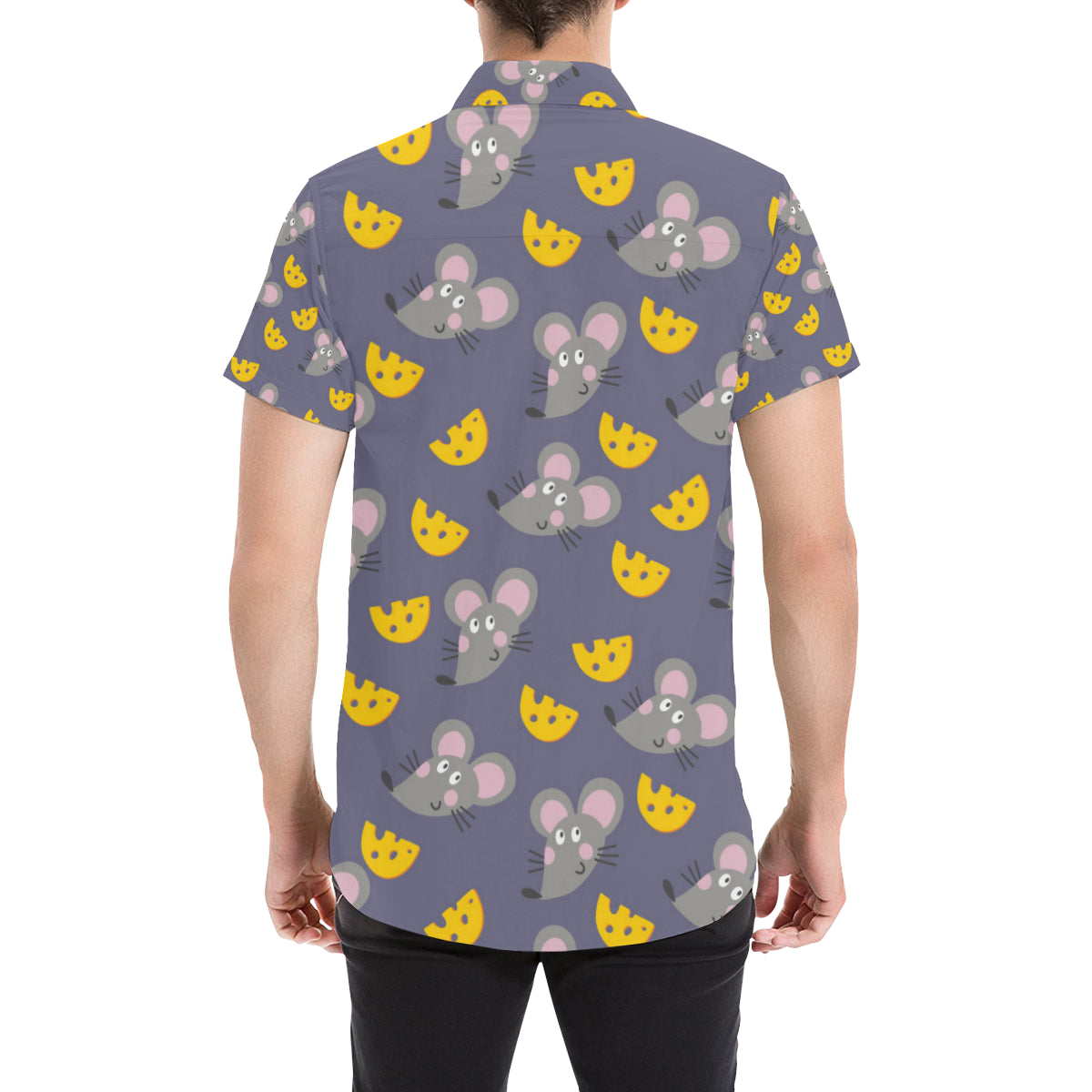 Rat With Cheese Pattern Print Design 01 Men's Short Sleeve Button Up Shirt
