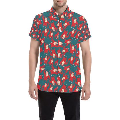 Chimpanzee Pattern Print Design 04 Men's Short Sleeve Button Up Shirt