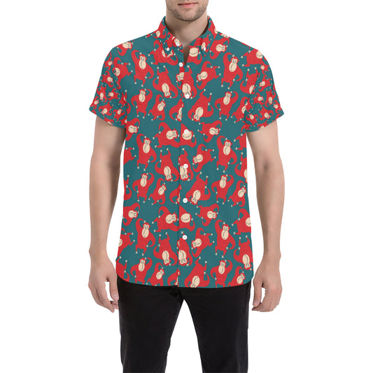 Chimpanzee Pattern Print Design 04 Men's Short Sleeve Button Up Shirt