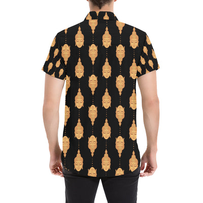 Buddha Head Gold Print Men's Short Sleeve Button Up Shirt