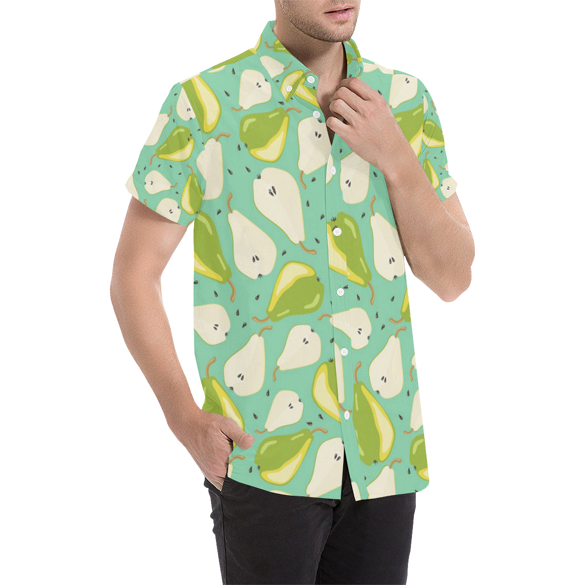 Pear Pattern Print Design PE04 Men's Short Sleeve Button Up Shirt