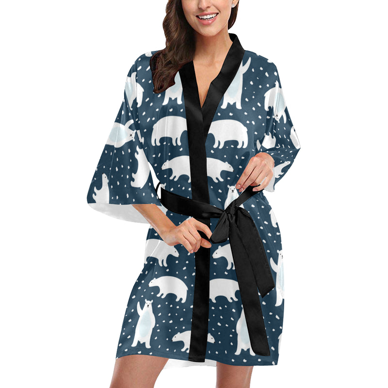 Polar Bear Pattern Print Design A02 Women's Short Kimono