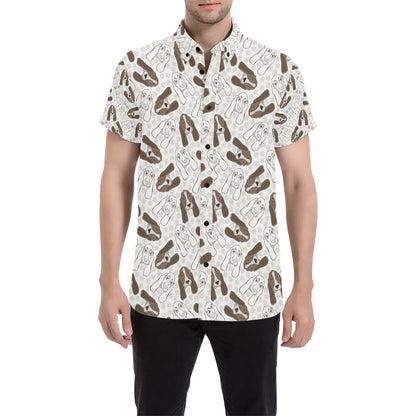 Basset Hound Pattern Print Design 01 Men's Short Sleeve Button Up Shirt