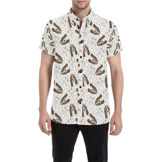 Basset Hound Pattern Print Design 01 Men's Short Sleeve Button Up Shirt
