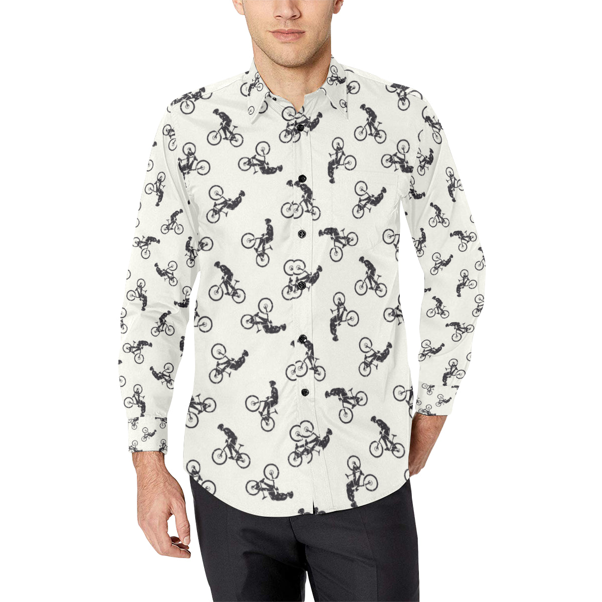 Mountain bike Pattern Print Design 01 Men's Long Sleeve Shirt