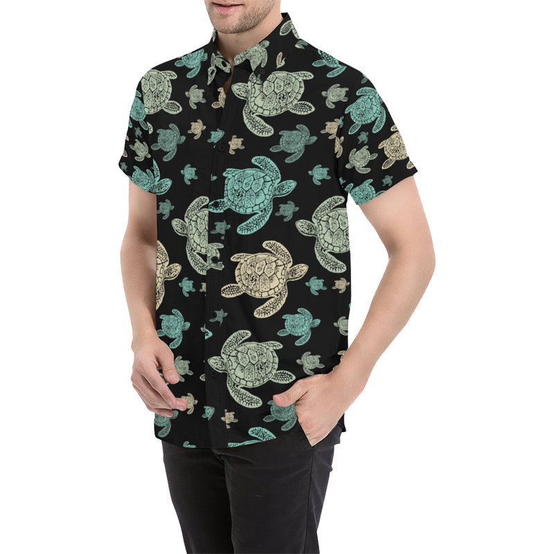 Sea Turtle Stamp Pattern Men's Short Sleeve Button Up Shirt