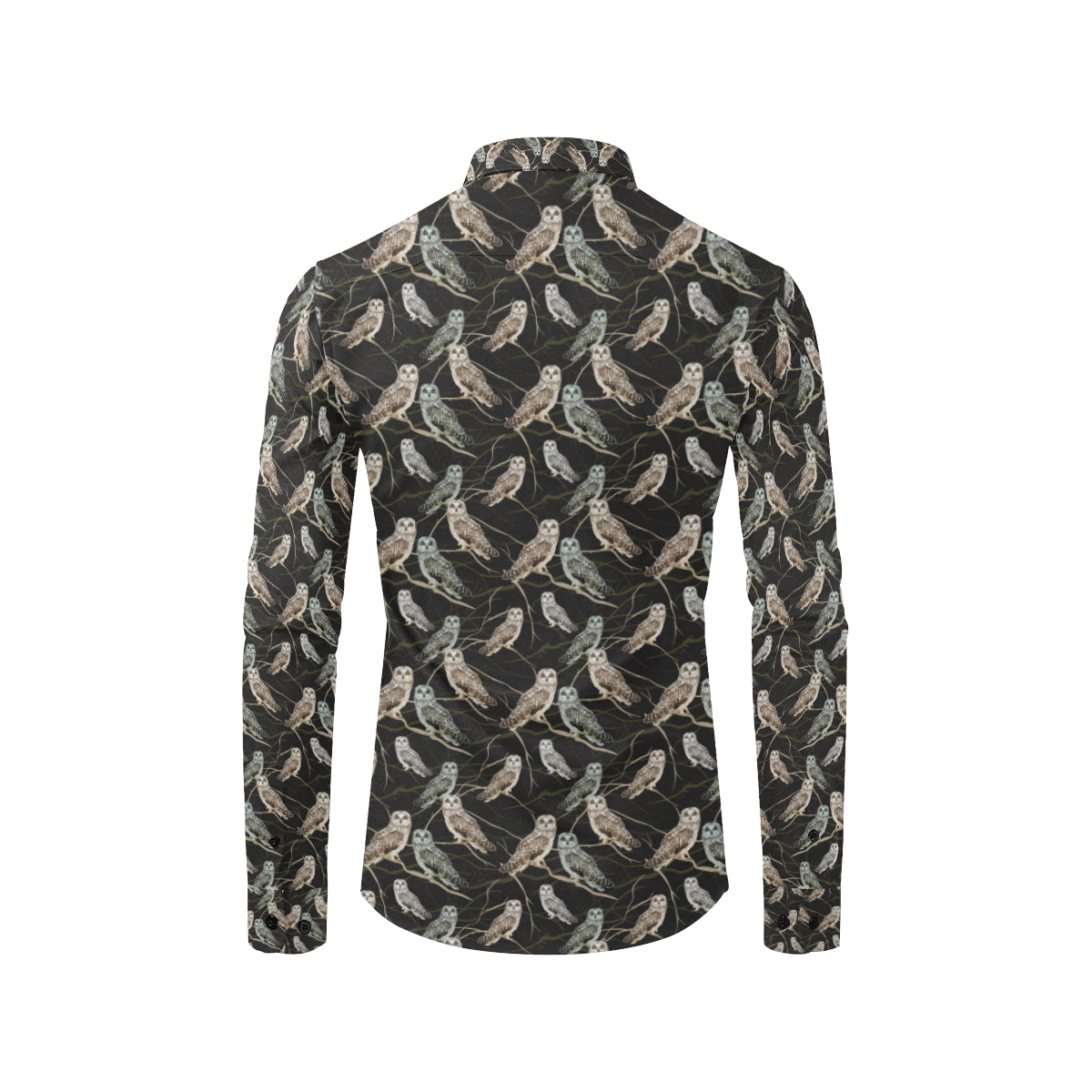 Owl Branch Themed Design Print Men's Long Sleeve Shirt
