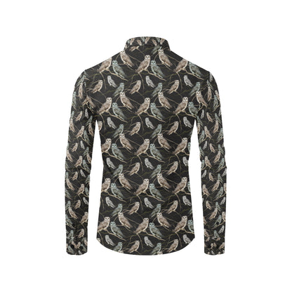 Owl Branch Themed Design Print Men's Long Sleeve Shirt