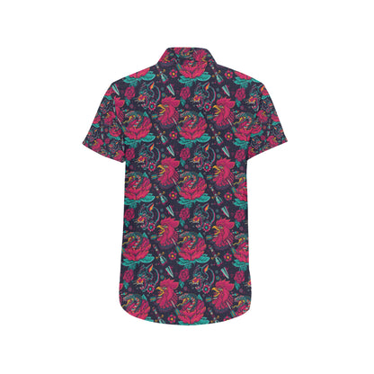 Old School Tattoo Print Men's Short Sleeve Button Up Shirt