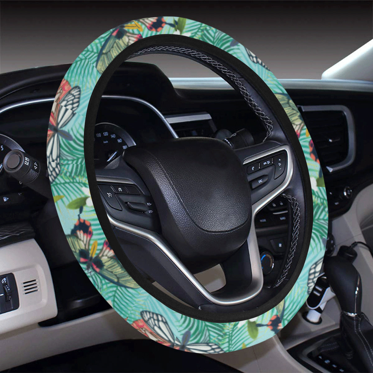 Butterfly Pattern Print Design 09 Steering Wheel Cover with Elastic Edge