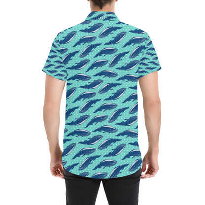 Whale Polka Dot Design Themed Print Men's Short Sleeve Button Up Shirt