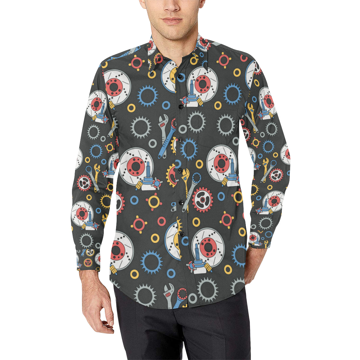 Mechanic Pattern Print Design 01 Men's Long Sleeve Shirt