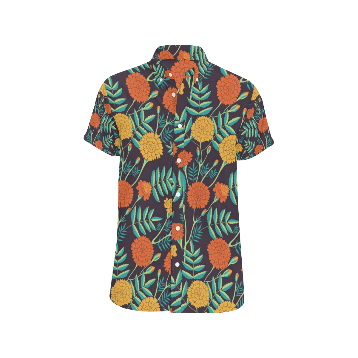 Marigold Pattern Print Design MR01 Men's Short Sleeve Button Up Shirt