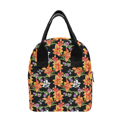 Tropical Flower Pattern Print Design TF02 Insulated Lunch Bag