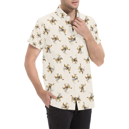 Cowboy Pattern Print Design 01 Men's Short Sleeve Button Up Shirt