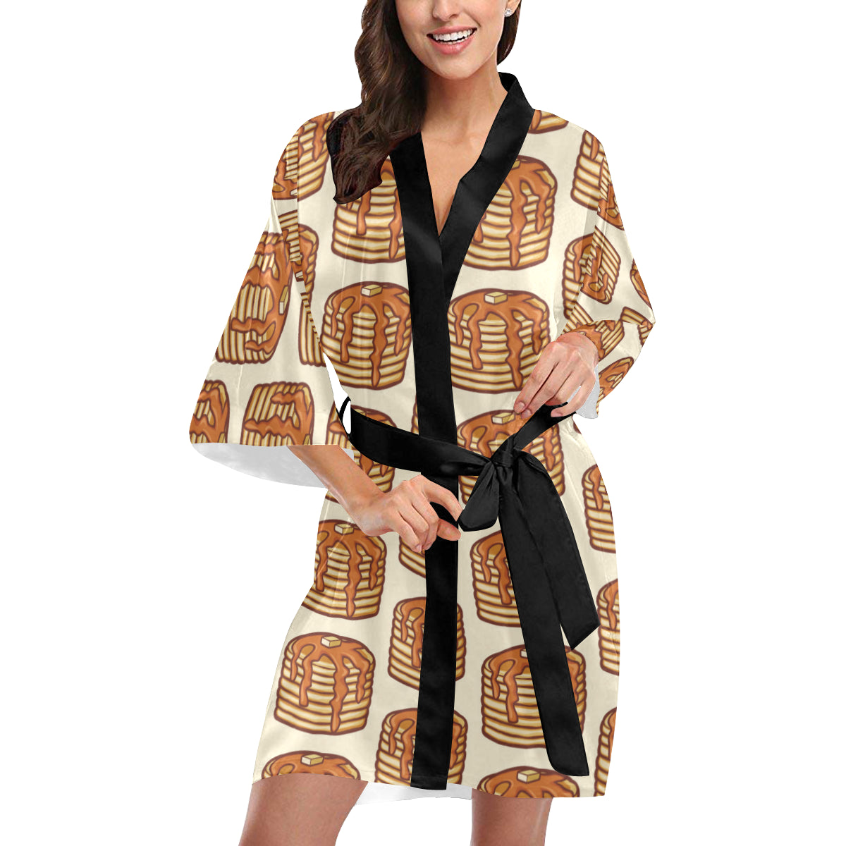 Pancake Pattern Print Design A02 Women's Short Kimono