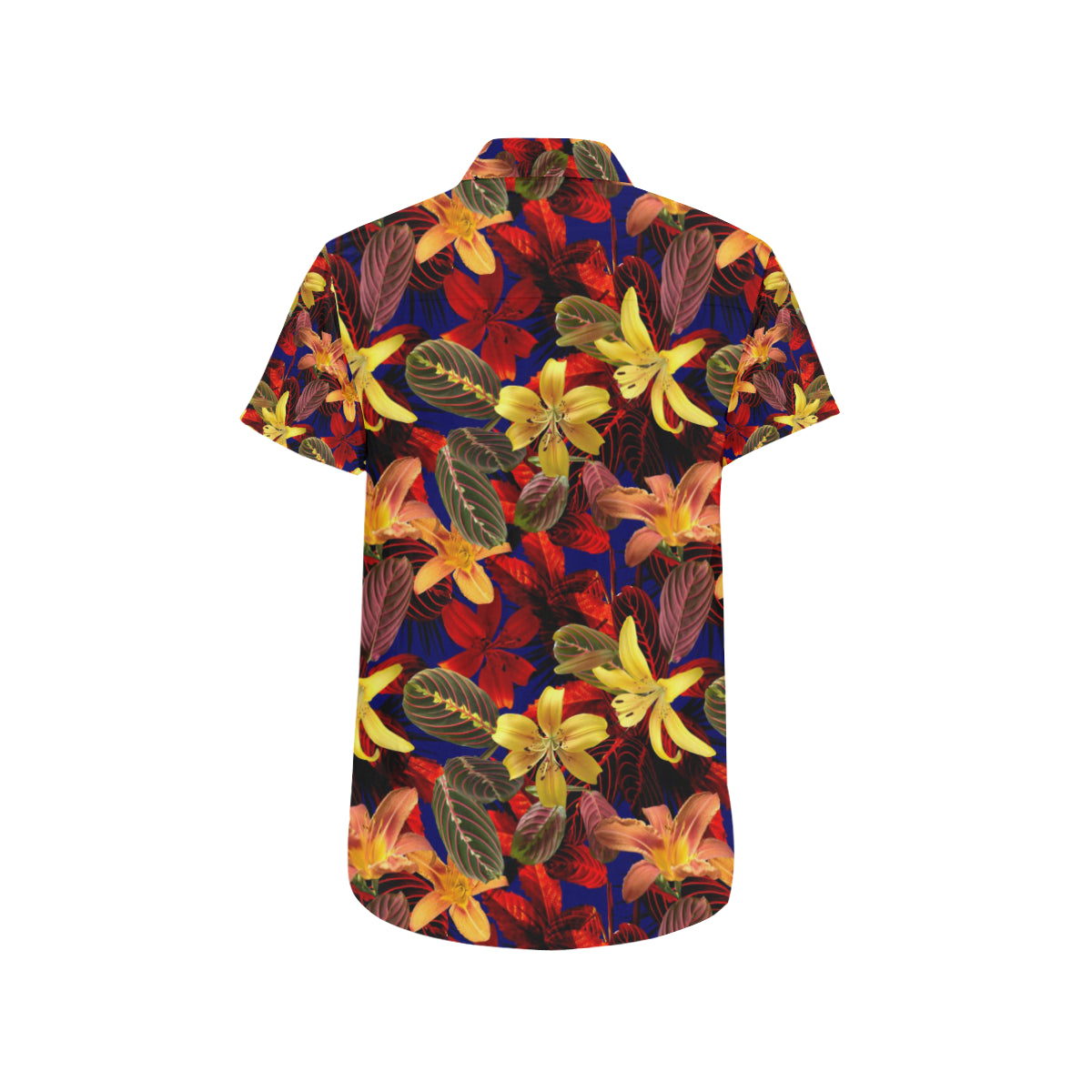 Lily Pattern Print Design LY014 Men's Short Sleeve Button Up Shirt