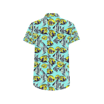 Angelfish Pattern Print Design 02 Men's Short Sleeve Button Up Shirt