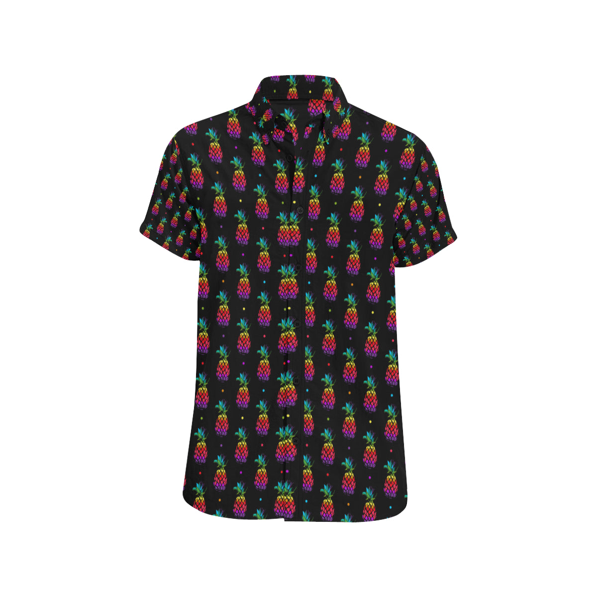 Pineapple Rainbow Dot Print Men's Short Sleeve Button Up Shirt