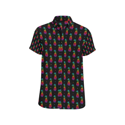 Pineapple Rainbow Dot Print Men's Short Sleeve Button Up Shirt
