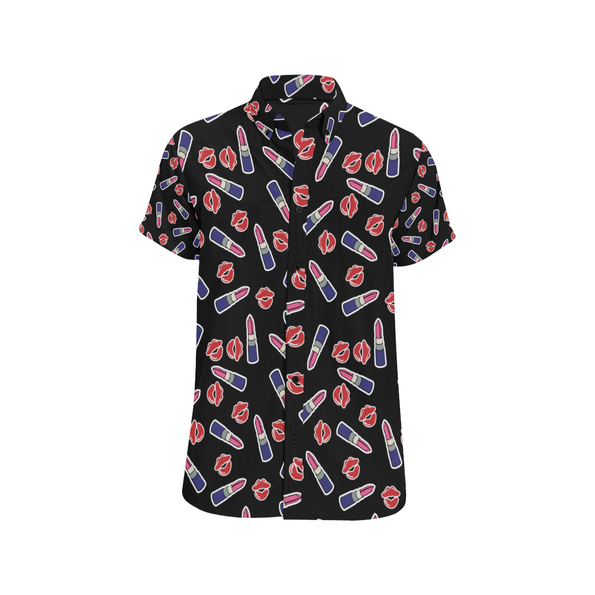 Lipstick Pattern Print Design LT01 Men's Short Sleeve Button Up Shirt