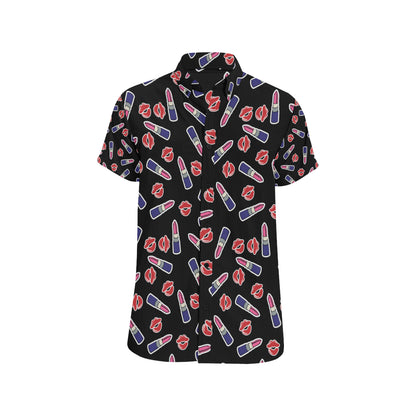 Lipstick Pattern Print Design LT01 Men's Short Sleeve Button Up Shirt
