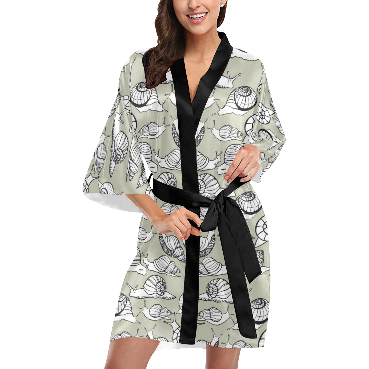 Snail Pattern Print Design 03 Women's Short Kimono