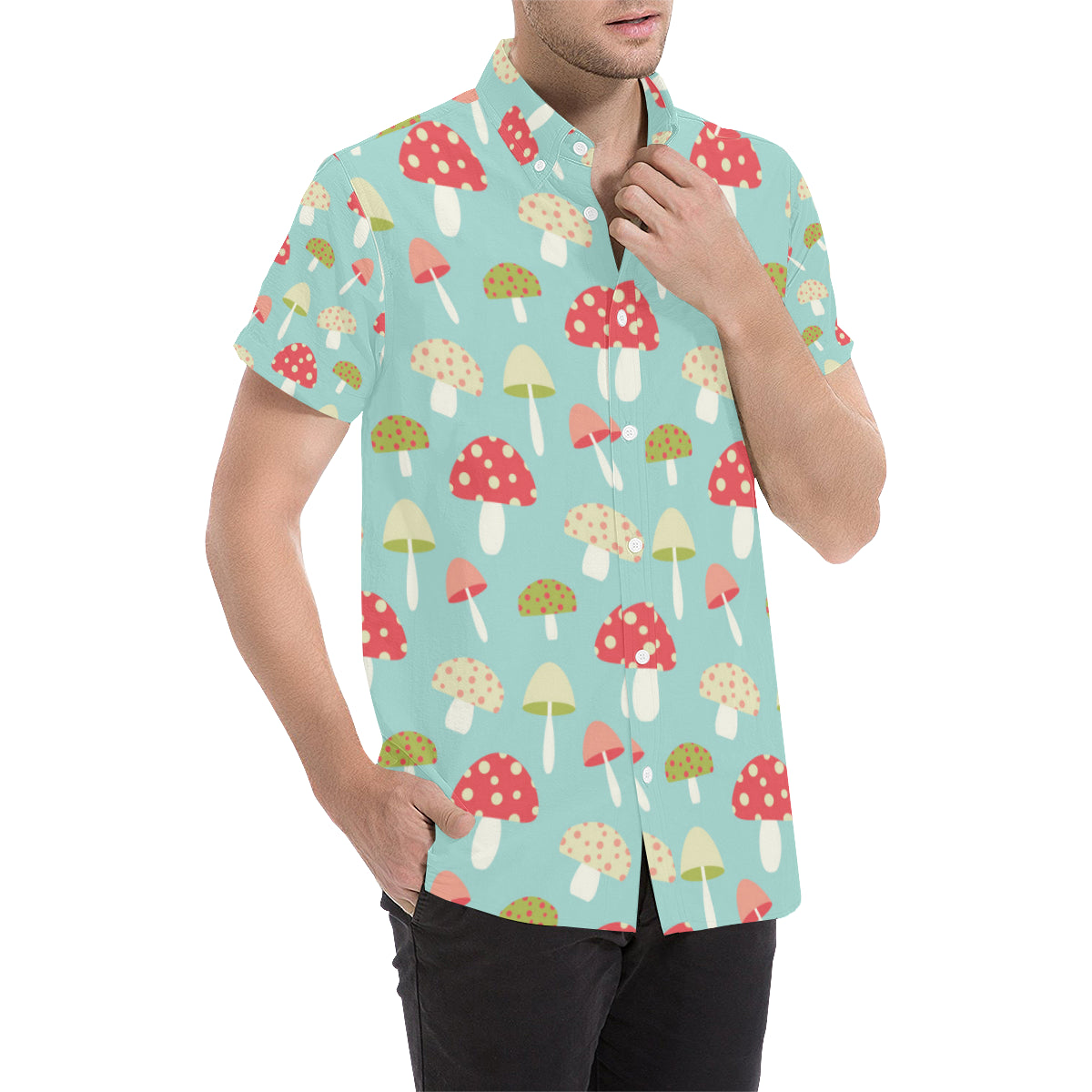 Mushroom Pattern Print Design A01 Men's Short Sleeve Button Up Shirt