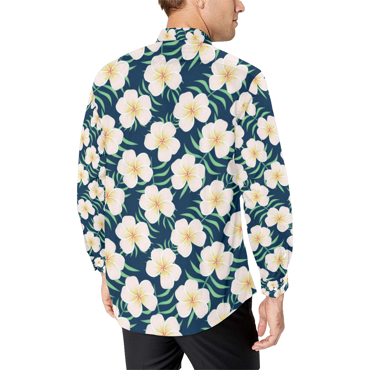 Pink Plumeria Pattern Print Design PM016 Men's Long Sleeve Shirt
