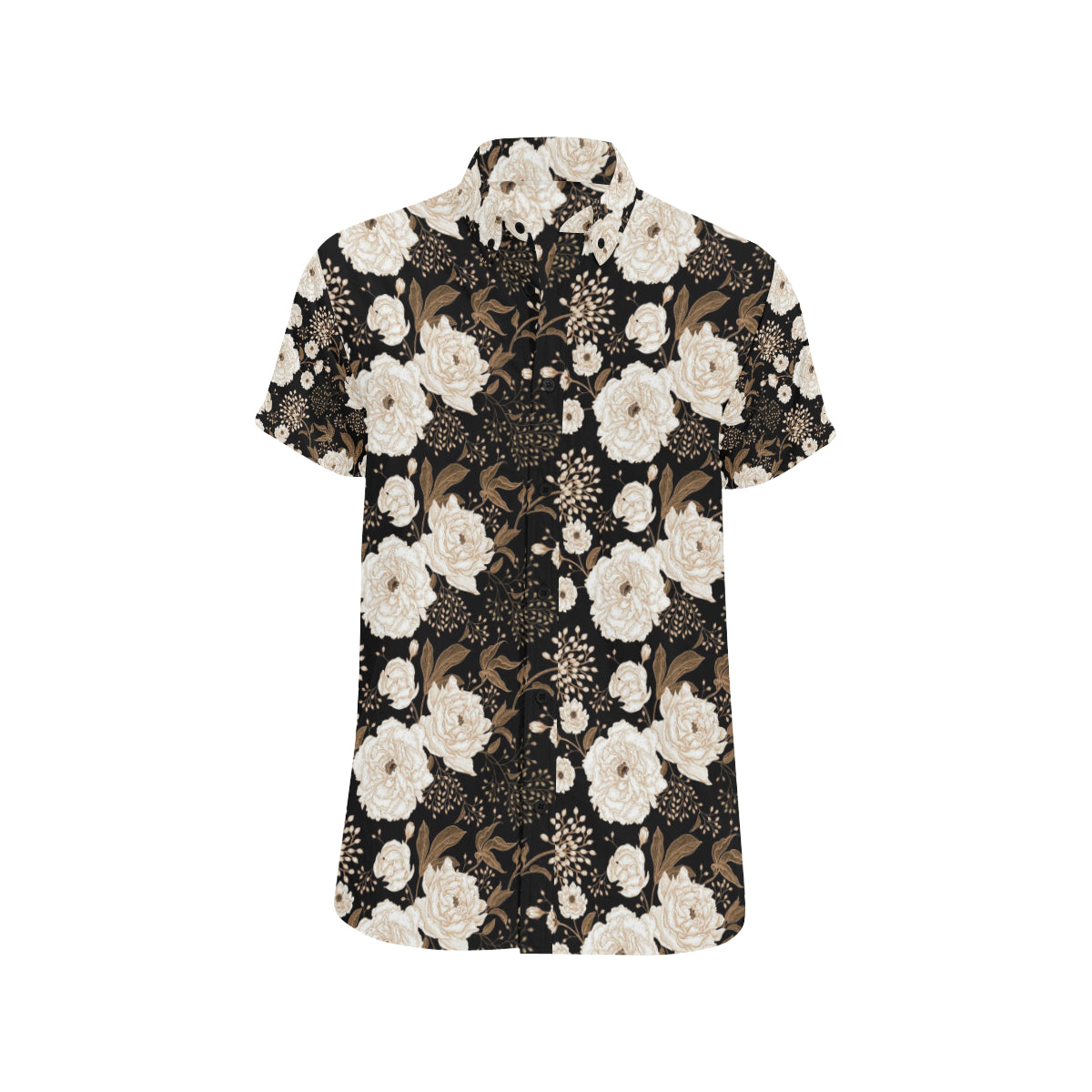 Peony Pattern Print Design A02 Men's Short Sleeve Button Up Shirt