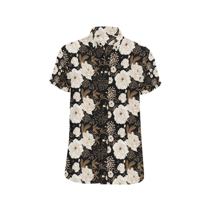 Peony Pattern Print Design A02 Men's Short Sleeve Button Up Shirt
