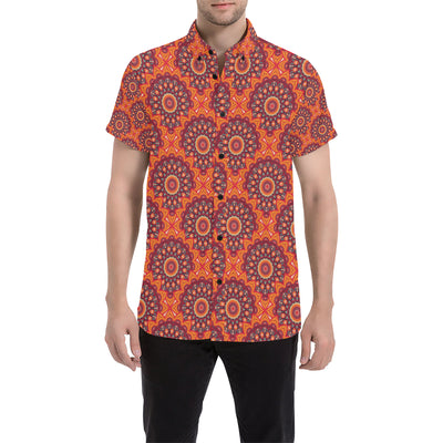 Bohemian Pattern Print Design 04 Men's Short Sleeve Button Up Shirt