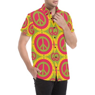 Peace Sign Pattern Print Design A01 Men's Short Sleeve Button Up Shirt