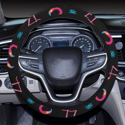 Flamingo Pink Neon Print Pattern Steering Wheel Cover with Elastic Edge