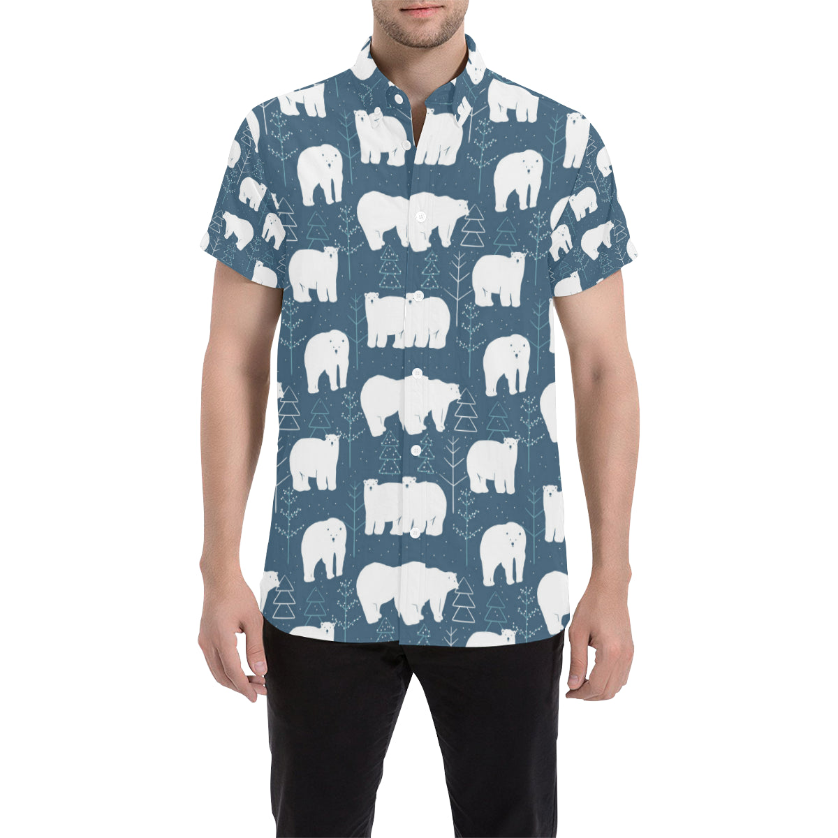 Polar Bear Pattern Print Design A01 Men's Short Sleeve Button Up Shirt
