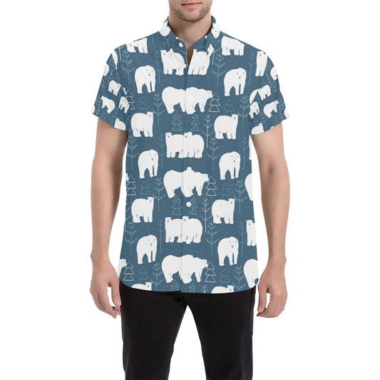 Polar Bear Pattern Print Design A01 Men's Short Sleeve Button Up Shirt
