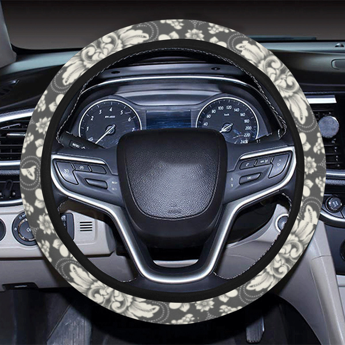 Damask Elegant Print Pattern Steering Wheel Cover with Elastic Edge