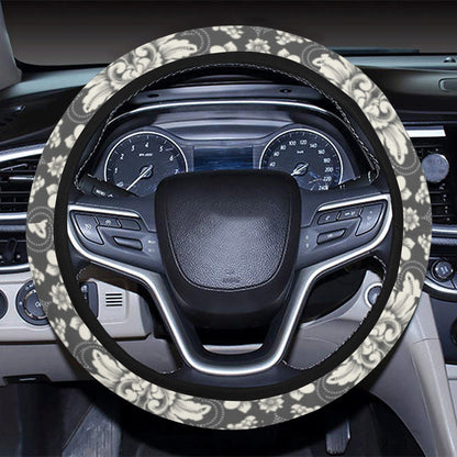 Damask Elegant Print Pattern Steering Wheel Cover with Elastic Edge