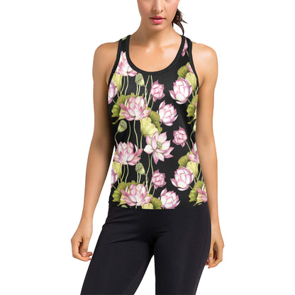 Water Lily Pattern Print Design WL06 Women's Racerback Tank Top