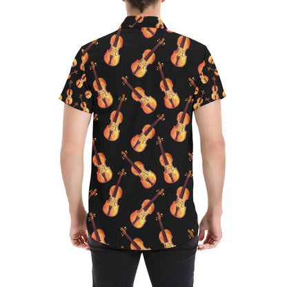 Violin Pattern Print Design 04 Men's Short Sleeve Button Up Shirt