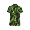 Green Neon Tropical Palm Leaves Men's Short Sleeve Button Up Shirt