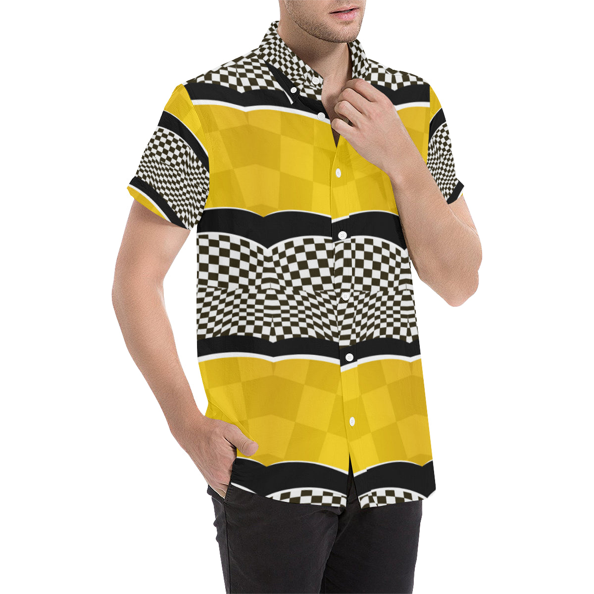 Checkered Pattern Print Design 02 Men's Short Sleeve Button Up Shirt