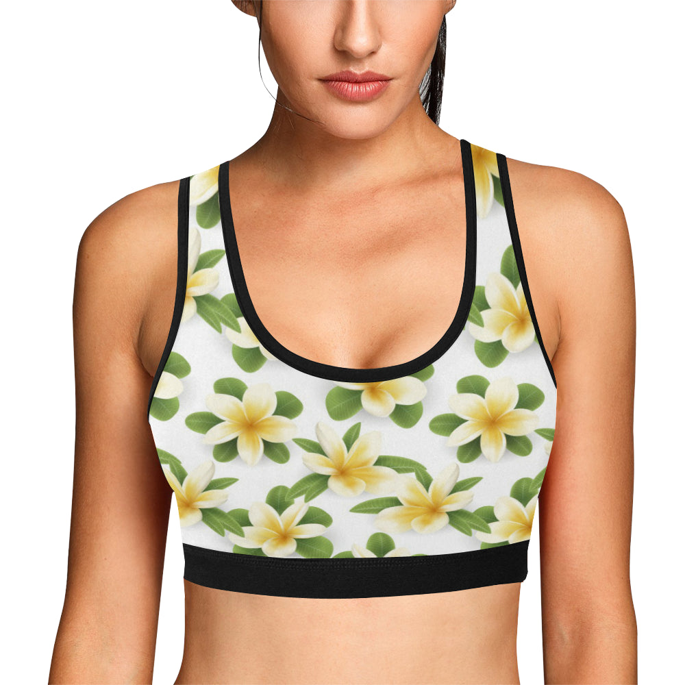 Yellow Plumeria Pattern Print Design PM012 Sports Bra