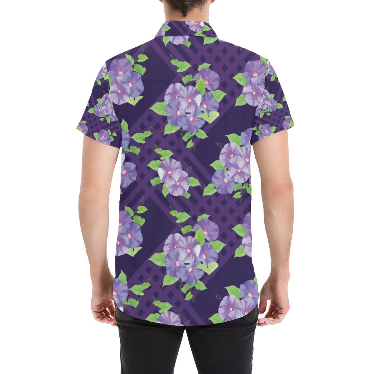 Morning Glory Pattern Print Design MG03 Men's Short Sleeve Button Up Shirt