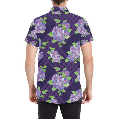 Morning Glory Pattern Print Design MG03 Men's Short Sleeve Button Up Shirt