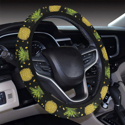Pineapple Gold Dot Themed Print Steering Wheel Cover with Elastic Edge